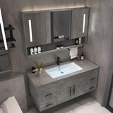 Grey Stone Single Sink Faucet Bathroom Vanity with Storage Image - 17