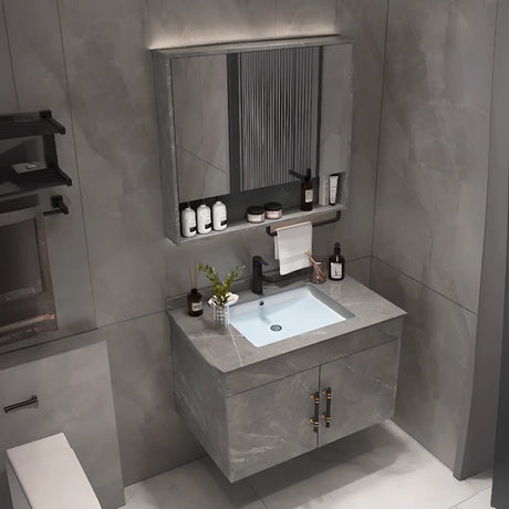 Grey Stone Single Sink Faucet Bathroom Vanity with Storage Image - 2