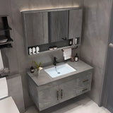 Grey Stone Single Sink Faucet Bathroom Vanity with Storage Image - 6