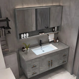 Grey Stone Single Sink Faucet Bathroom Vanity with Storage Image - 8