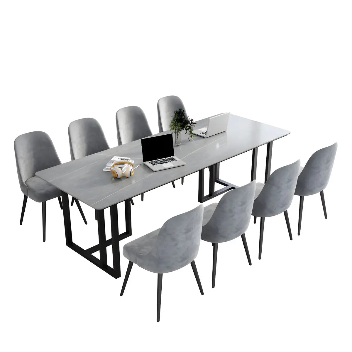 Grey Stone Sledge Rectangle Conference Table 8 People Image - 7