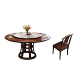 Grey Stone Top Brown Wood Round Dining Table Set for 8 Image - 3