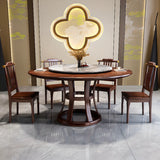 Grey Stone Top Brown Wood Round Dining Table Set for 8 Image - 5