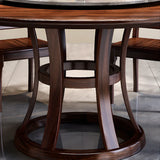 Grey Stone Top Brown Wood Round Dining Table Set for 8 Image - 7