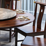 Grey Stone Top Brown Wood Round Dining Table Set for 8 Image - 9