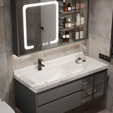 Grey Stone Wall Mounted Sink Banthroom Vanity with Storage Image - 1