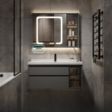 Grey Stone Wall Mounted Sink Banthroom Vanity with Storage Image - 3