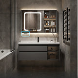 Grey Stone Wall Mounted Sink Banthroom Vanity with Storage Image - 5