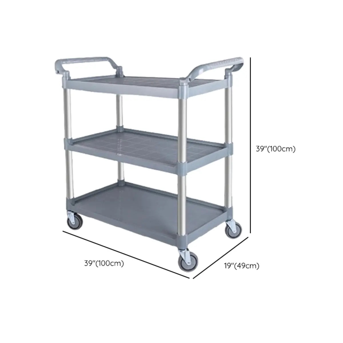 Grey Three-Tier Shelves Aluminum Utility Cart Image - 12