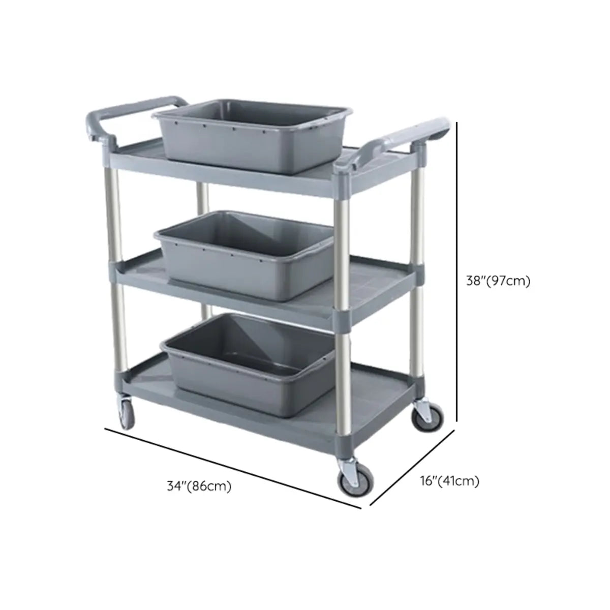 Grey Three-Tier Shelves Aluminum Utility Cart Image - 15