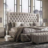 Grey Tufted Upholstered Camelback Wingback Headboard Image - 2