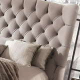 Grey Tufted Upholstered Camelback Wingback Headboard Image - 7