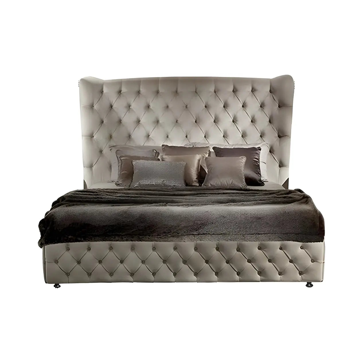 Grey Tufted Upholstered Camelback Wingback Headboard Image - 5