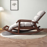 Grey Upholstered Brown Leg Track Arms Rocking Chair Image - 1