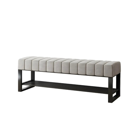 Grey Upholstered Entryway Bench with Shoe Storage Image - 2