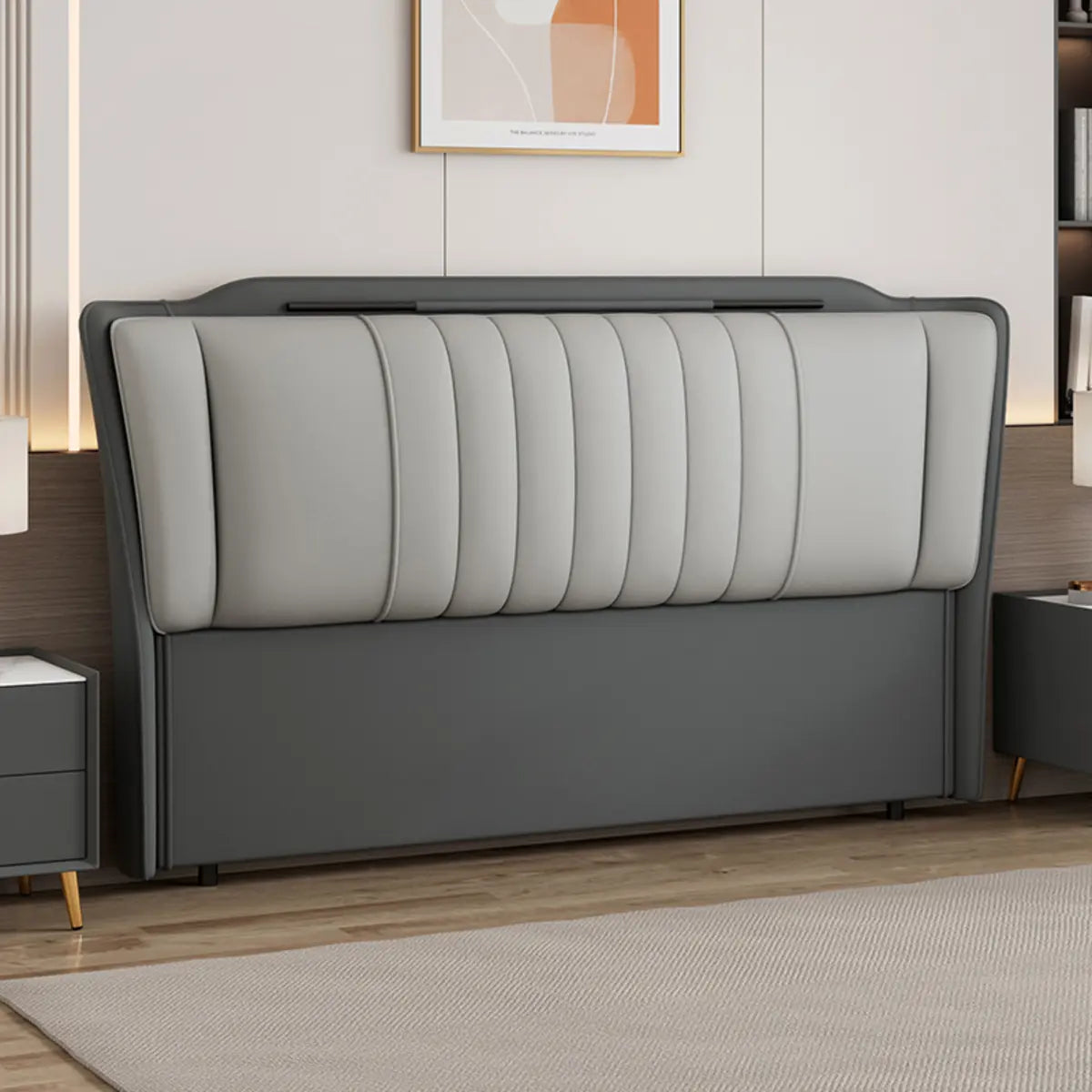 Grey Upholstered Rectangular Panel Headboard with Legs Image - 1