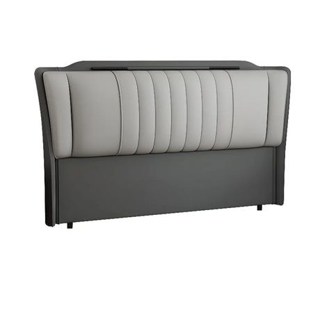 Grey Upholstered Rectangular Panel Headboard with Legs Image - 2