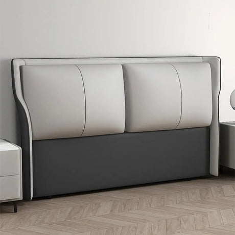 Grey Upholstered Solid Wood Frame Wingback Headboard Image - 1