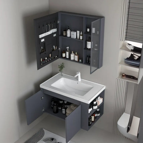 Grey Wall-Mounted Storage Bathroom Vanity with Cabinet Image - 1