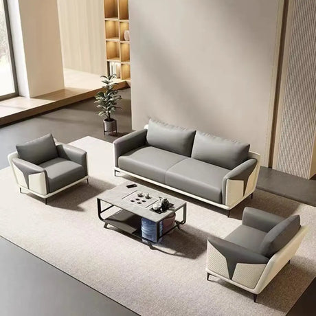 Grey Water-Resistant Faux Leather Reception Sofa Set Image - 2