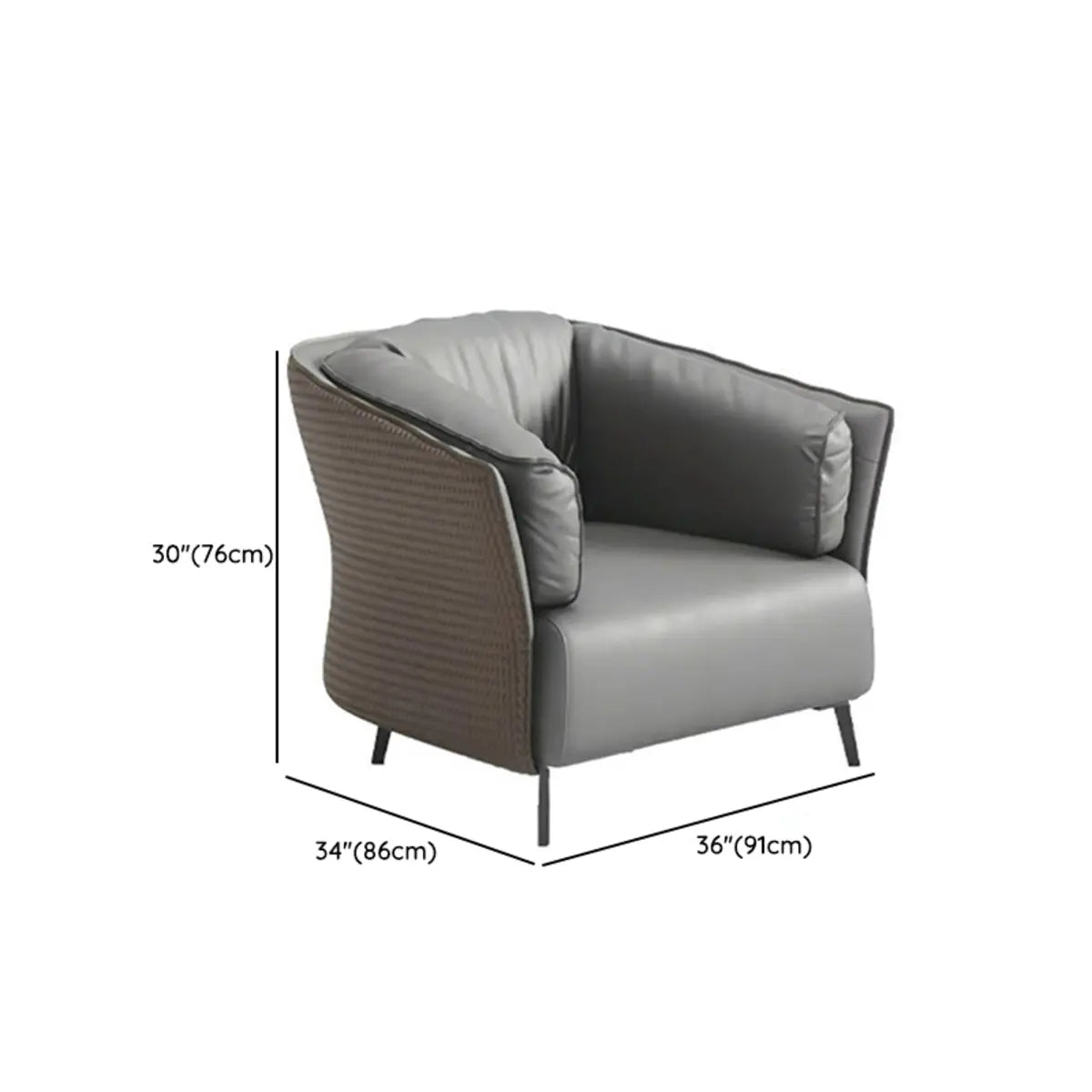 Grey Waterproof Leather Wood Frame Sofa with Arms 