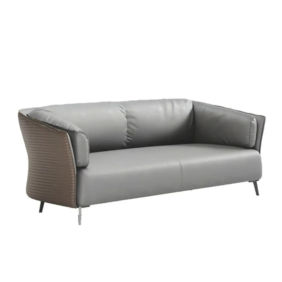 Grey Waterproof Leather Wood Frame Sofa with Arms Image - 2