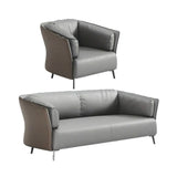 Grey Waterproof Leather Wood Frame Sofa with Arms Image - 3