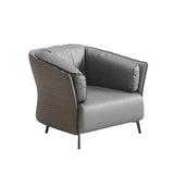 Grey Waterproof Leather Wood Frame Sofa with Arms Image - 7