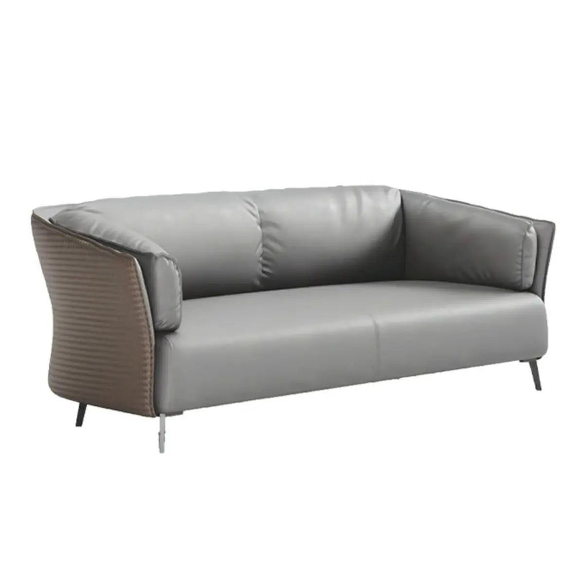 Grey Waterproof Leather Wood Frame Sofa with Arms Image - 9