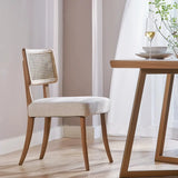 Grey Wood Armchair Cotton Upholstered Dining Chair Image - 2