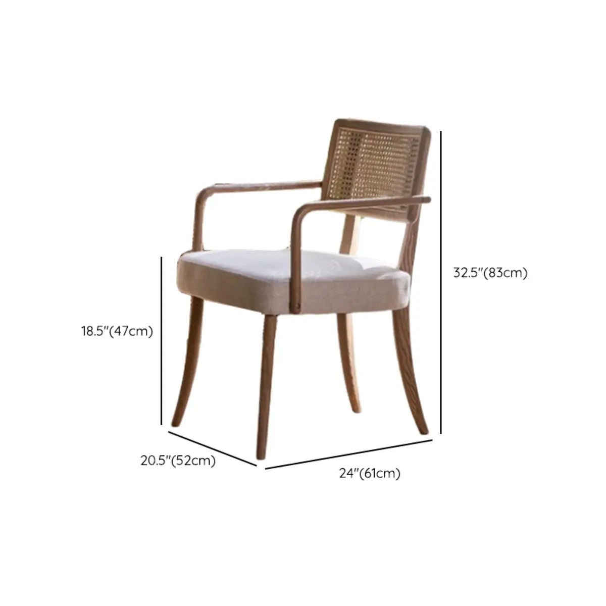 Grey Wood Armchair Cotton Upholstered Dining Chair 