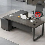 Grey Wood Cable Cabinet Drawers L-Shape Executive Desk Image - 2