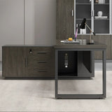 Grey Wood Cable Cabinet Drawers L-Shape Executive Desk Image - 4