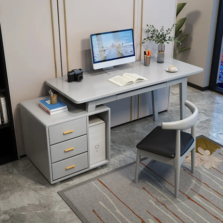 Grey Wood Drawers Retractable Storage Computer Desk Image - 1