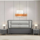 Grey Wooden Frame Upholstered Wingback Headboard Image - 1