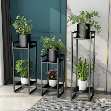 Ground Metal Nesting 2-Tier Square Plant Stand Black Image - 1