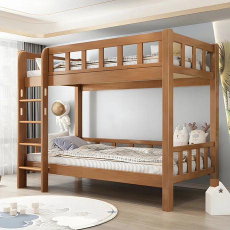 Guardrail Natural Rubberwood Space-Saving Bunk Bed Image - 1