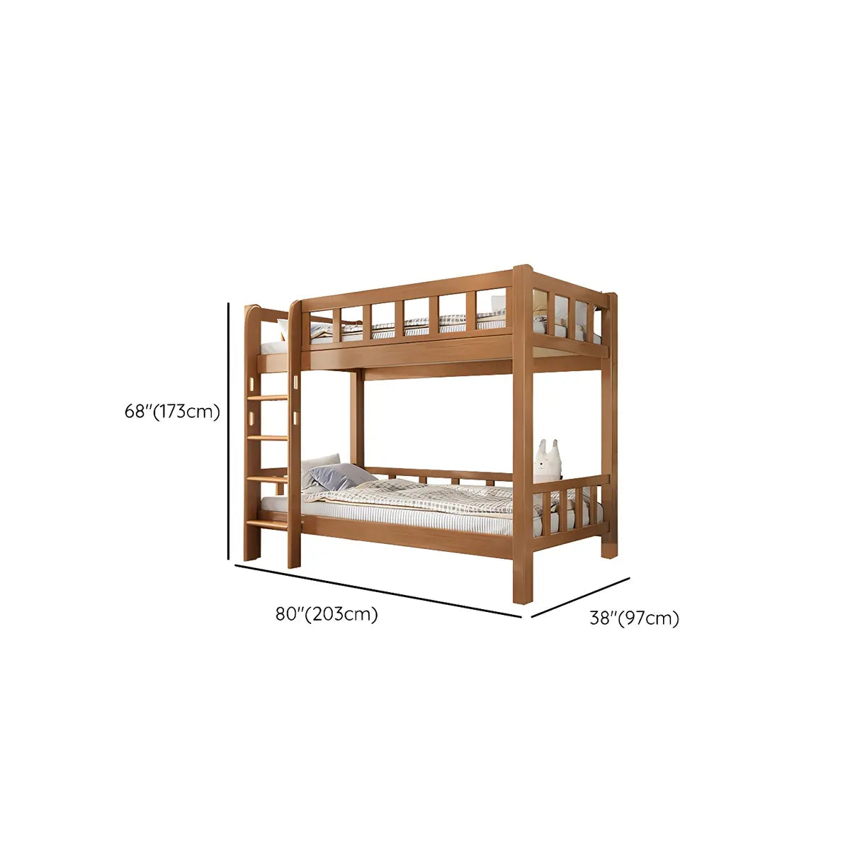 Guardrail Natural Rubberwood Space-Saving Bunk Bed 