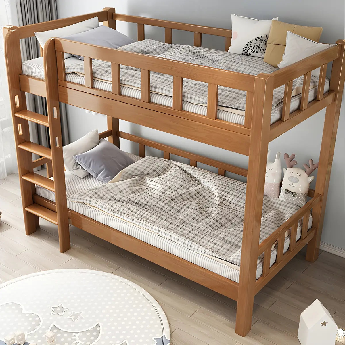 Guardrail Natural Rubberwood Space-Saving Bunk Bed Image - 3