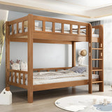 Guardrail Natural Rubberwood Space-Saving Bunk Bed Image - 4