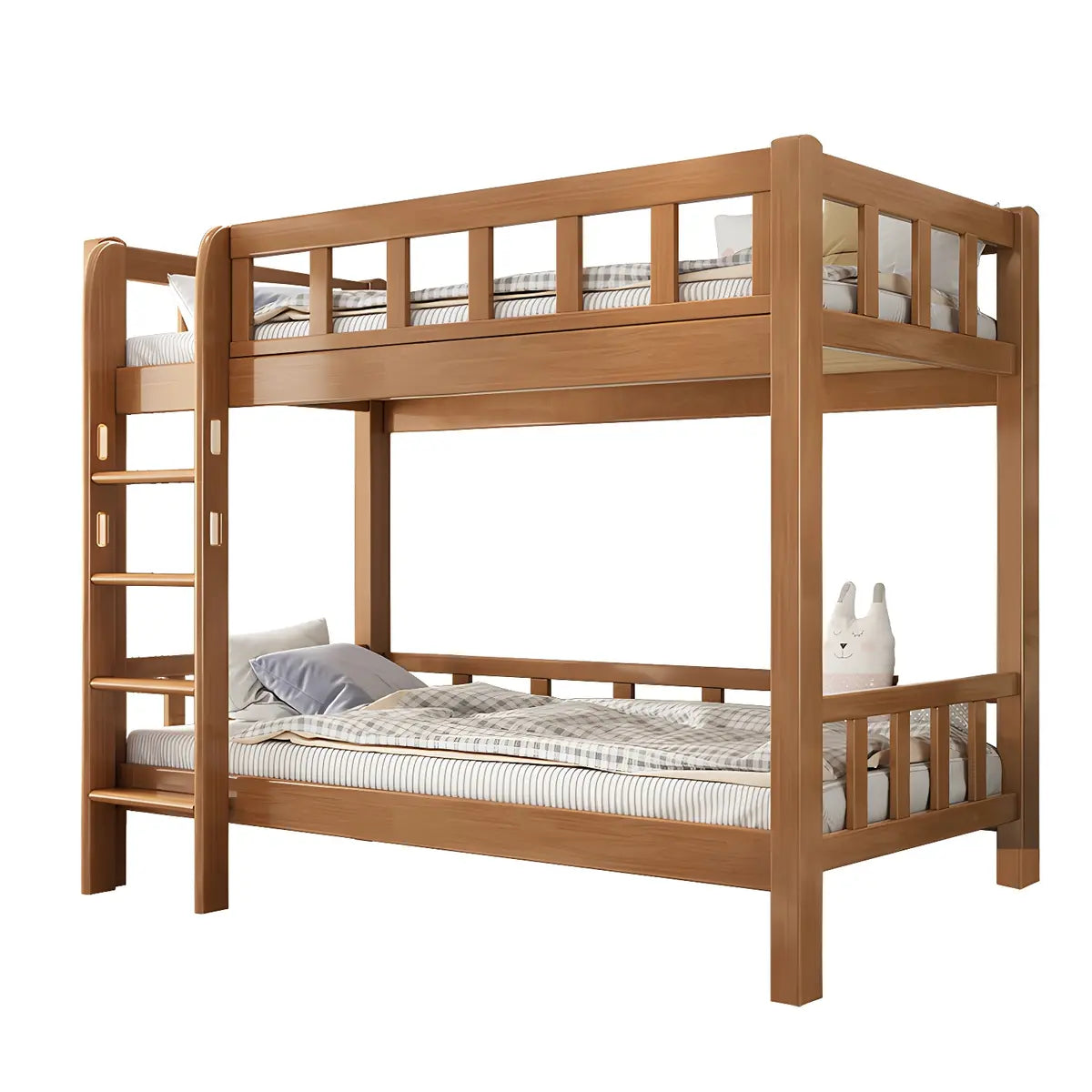 Guardrail Natural Rubberwood Space-Saving Bunk Bed Image - 5