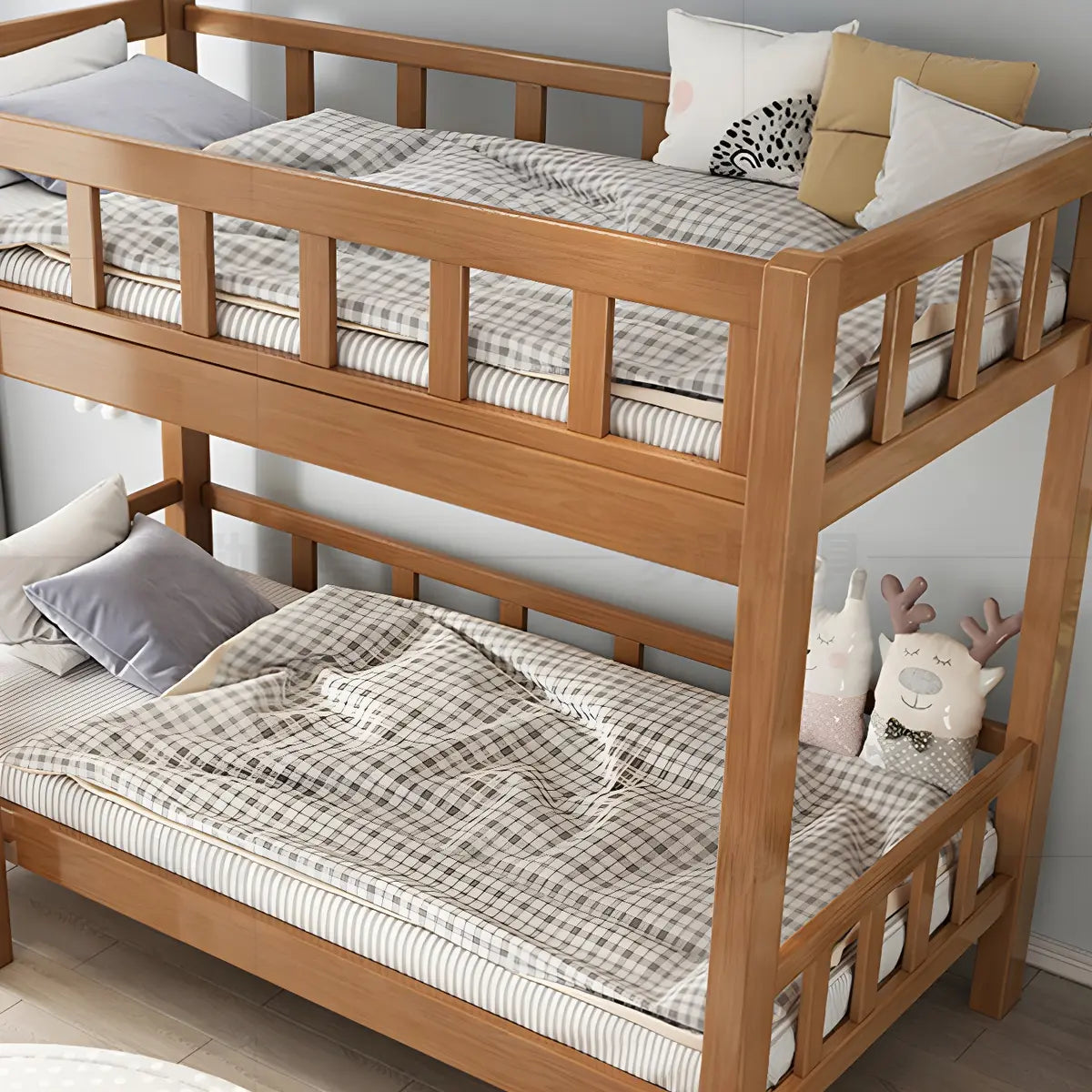 Guardrail Natural Rubberwood Space-Saving Bunk Bed Image - 6