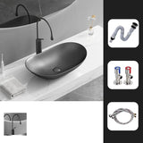 Gun Grey Oval Ceramic Vessel Sinks with Center Trapway Image - 28