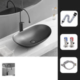 Gun Grey Oval Ceramic Vessel Sinks with Center Trapway Image - 29