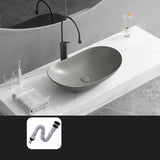 Gun Grey Oval Ceramic Vessel Sinks with Center Trapway Image - 16