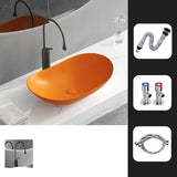 Gun Grey Oval Ceramic Vessel Sinks with Center Trapway Image - 33