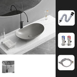 Gun Grey Oval Ceramic Vessel Sinks with Center Trapway Image - 34