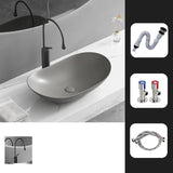 Gun Grey Oval Ceramic Vessel Sinks with Center Trapway Image - 36