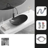 Gun Grey Oval Ceramic Vessel Sinks with Center Trapway Image - 37