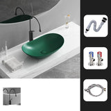 Gun Grey Oval Ceramic Vessel Sinks with Center Trapway Image - 40